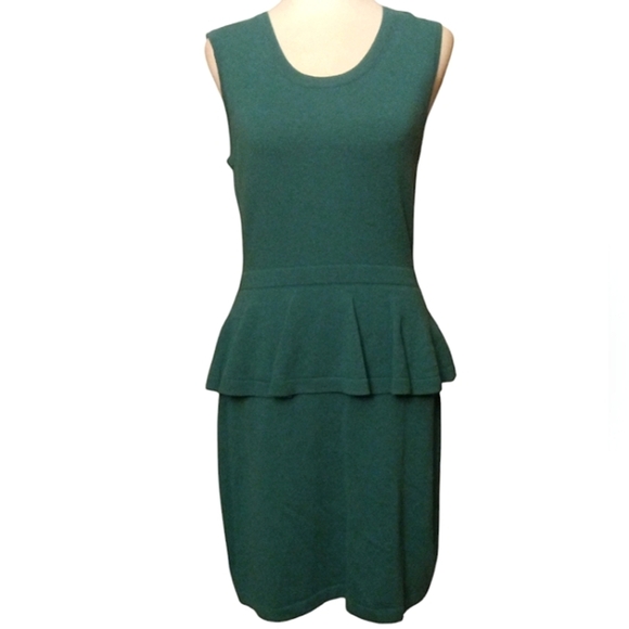 Autumn Cashmere Teal Kelly Green Peplum 100% Cashmere Dress Size Medium - Picture 1 of 7